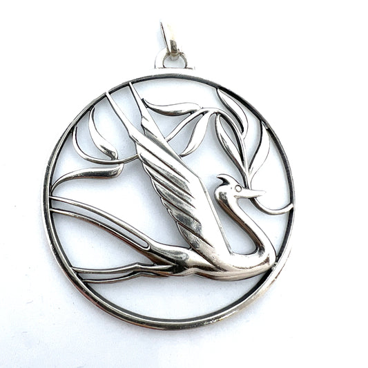 G Dahlgren, Sweden 1945. Large Sterling Silver End of WW2 Peace Swallow Pendant.