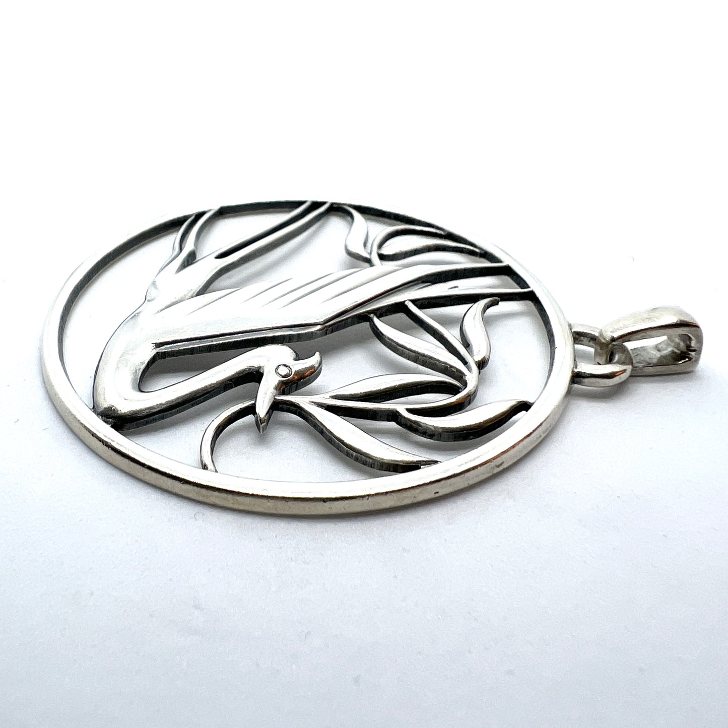 G Dahlgren, Sweden 1945. Large Sterling Silver End of WW2 Peace Swallow Pendant.