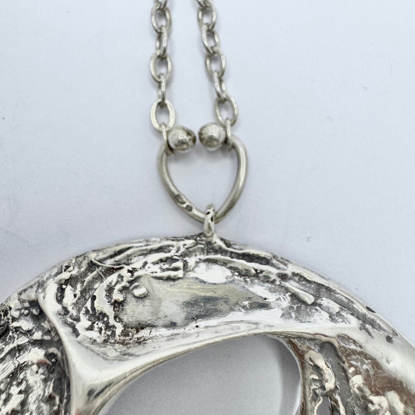 Sten & Laine, Finland 1974. Very Large Vintage Sterling Silver Spider Web Pendant Necklace.