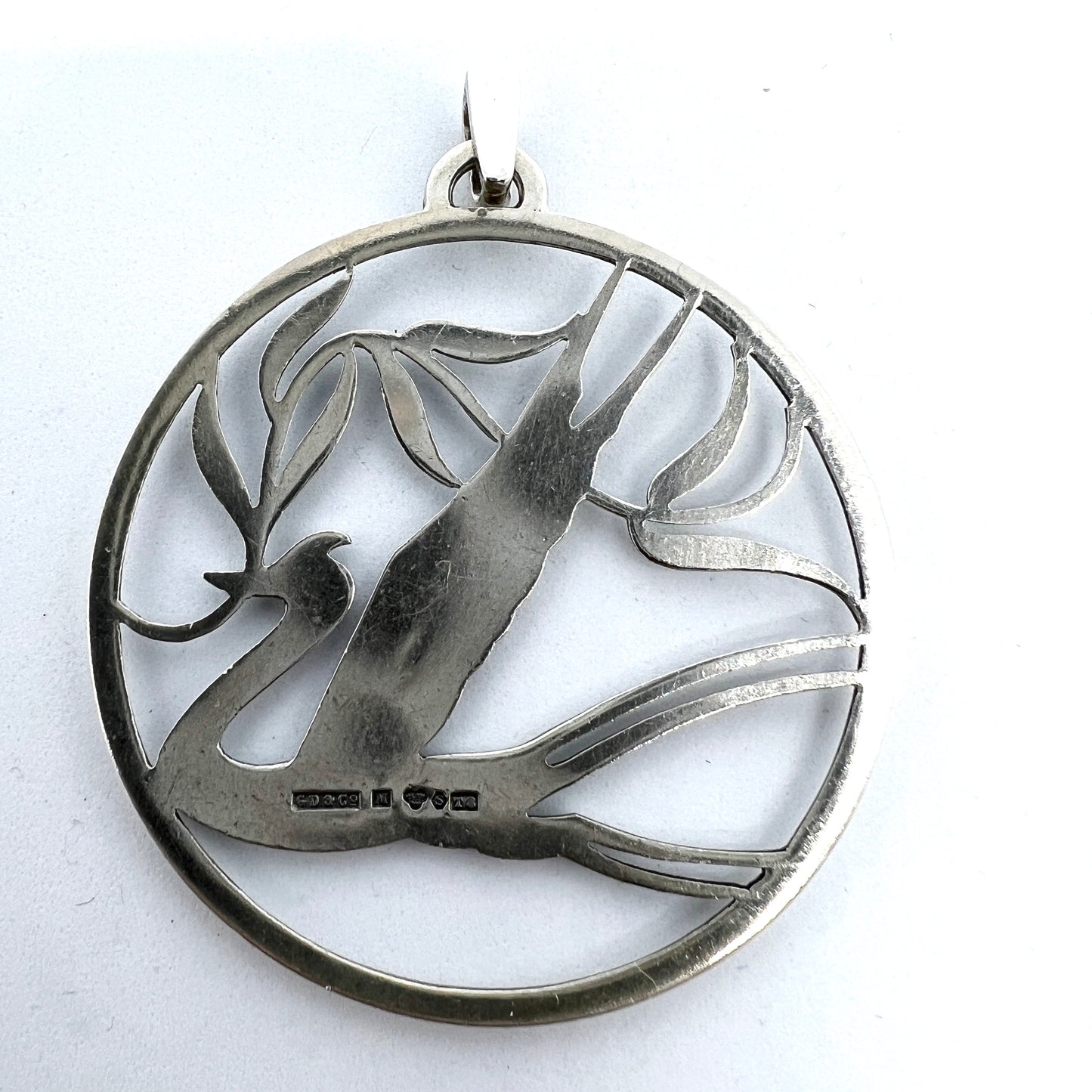 G Dahlgren, Sweden 1945. Large Sterling Silver End of WW2 Peace Swallow Pendant.