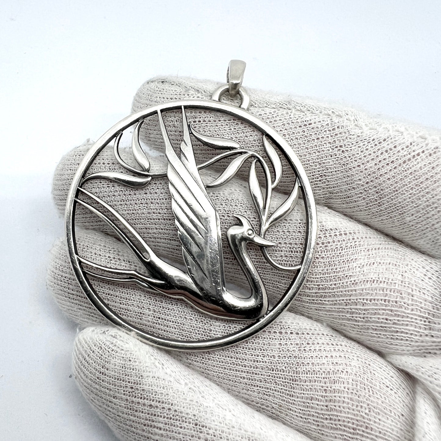 G Dahlgren, Sweden 1945. Large Sterling Silver End of WW2 Peace Swallow Pendant.