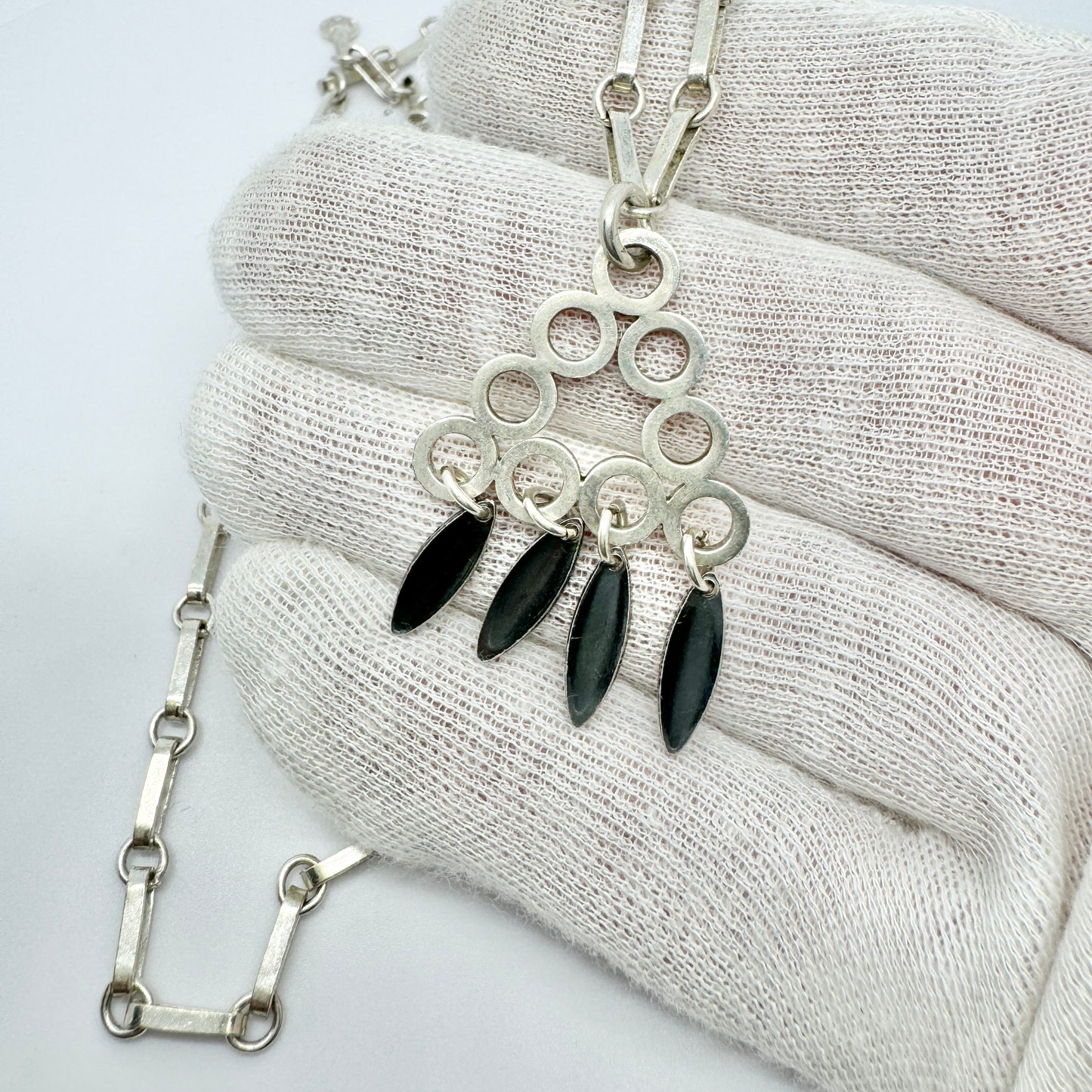 Andreas Daub, Germany 1960-70s. Vintage Solid Silver Long Chain Pendant Necklace.