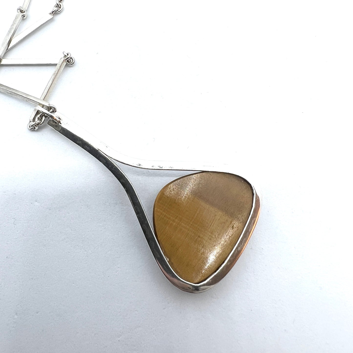 Sweden 1946. Vintage Solid Silver Tiger's Eye pendant Necklace.