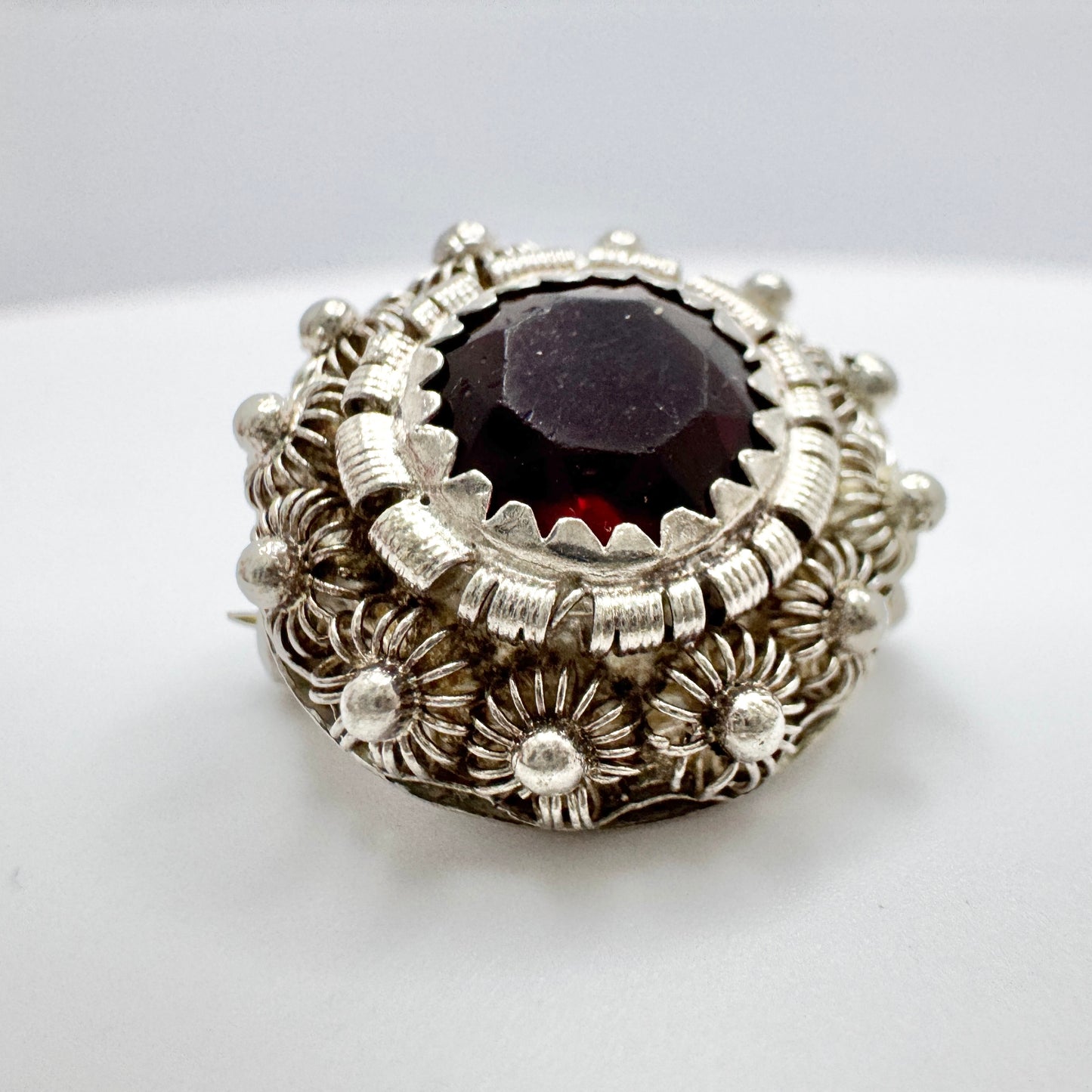 Håkan Lärka, Sweden 1850s. Antique Silver Paste Button Converted to Brooch.