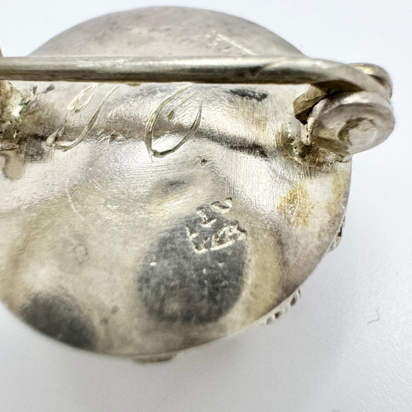 Håkan Lärka, Sweden 1850s. Antique Silver Paste Button Converted to Brooch.