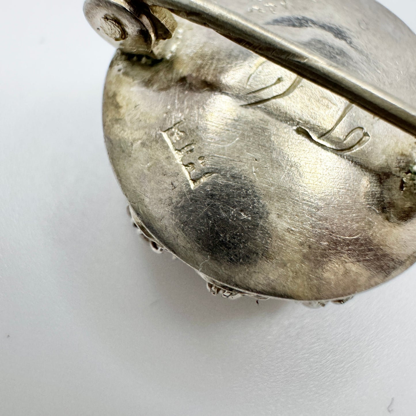 Håkan Lärka, Sweden 1850s. Antique Silver Paste Button Converted to Brooch.