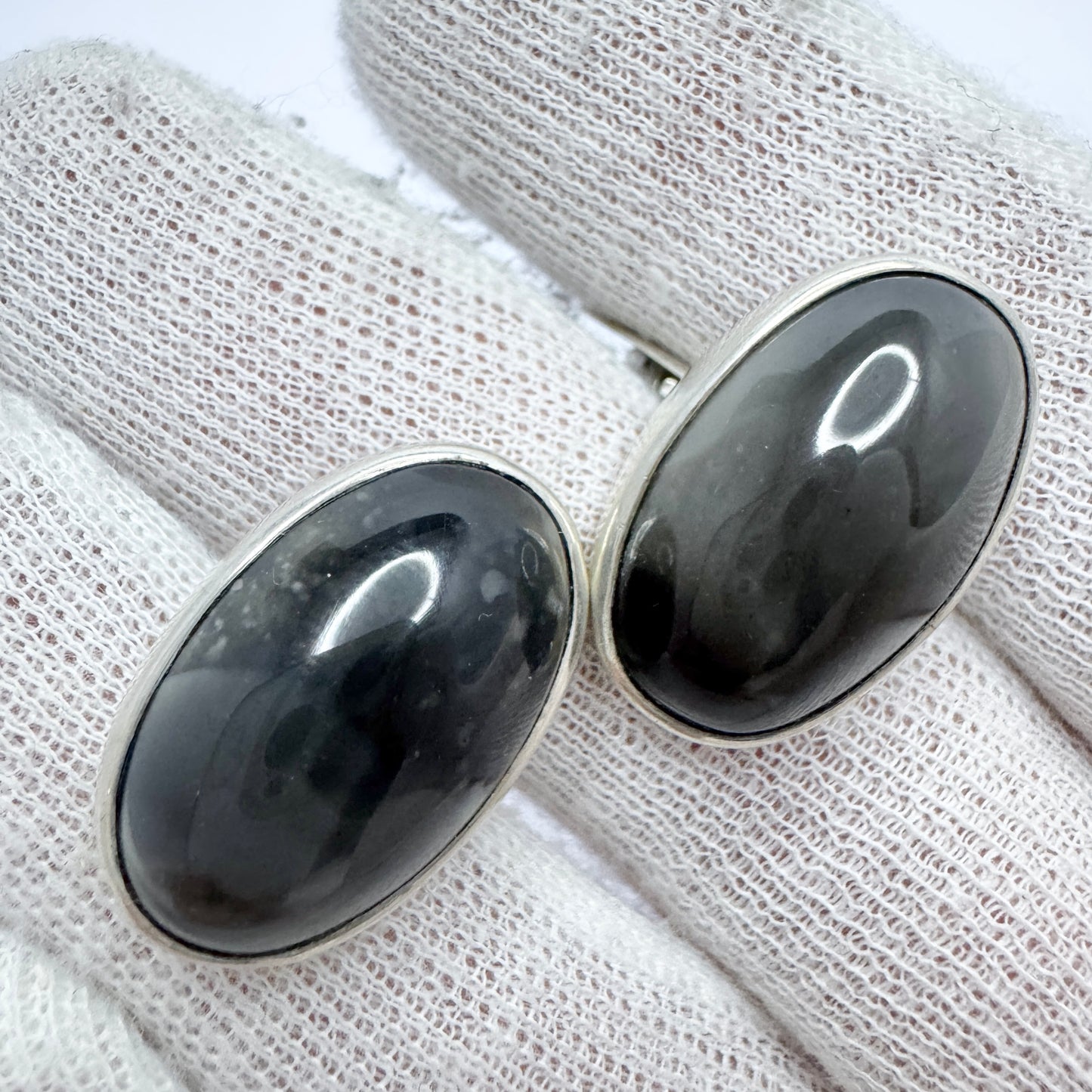 Victor Janson, Sweden 1970s. Sterling Silver Hardstone Cufflinks.