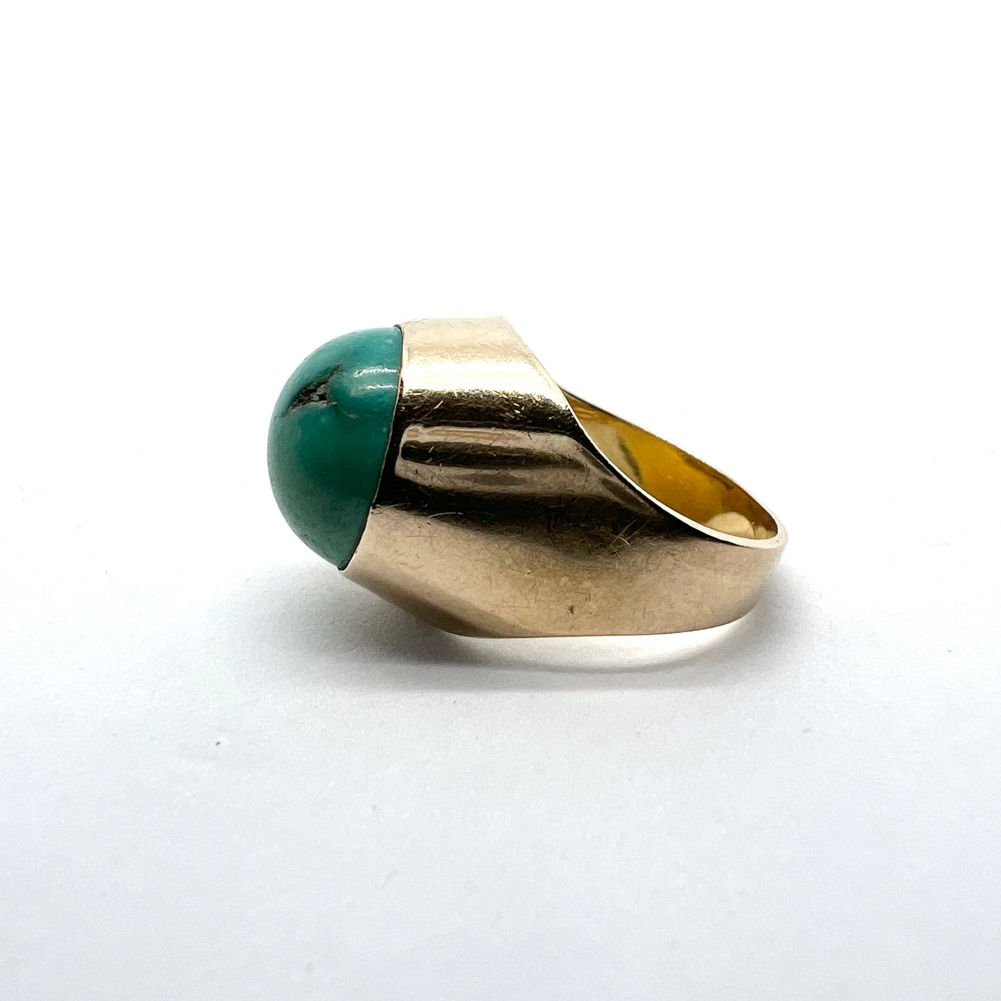 Svedbom, Sweden 1970. Vintage Modernist 18k Gold Turquoise Pinky Ring. 7.6 gram