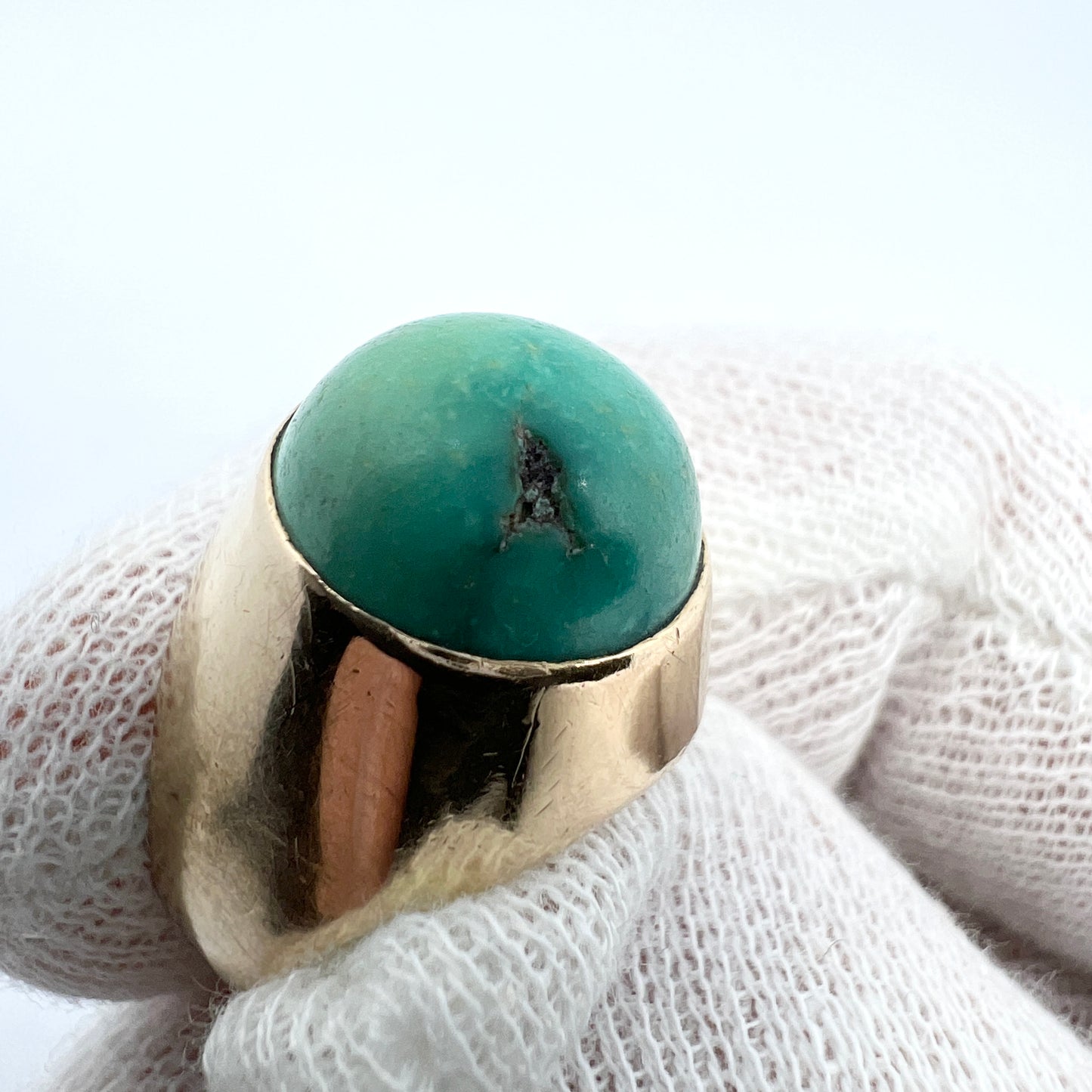 Svedbom, Sweden 1970. Vintage Modernist 18k Gold Turquoise Pinky Ring. 7.6 gram