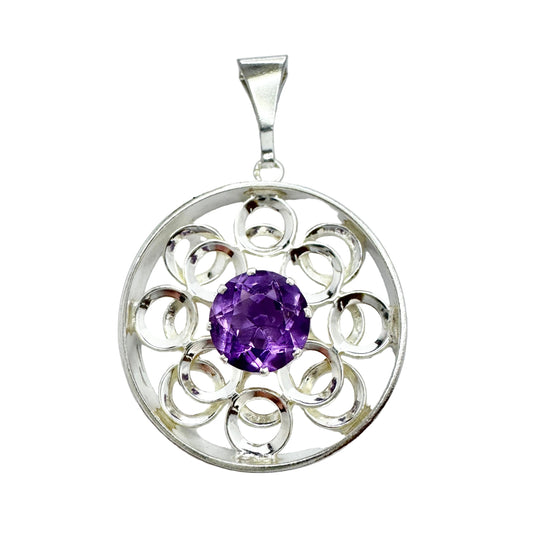 Salovaara, Finland c 1970. Vintage Sterling Silver Amethyst Pendant.
