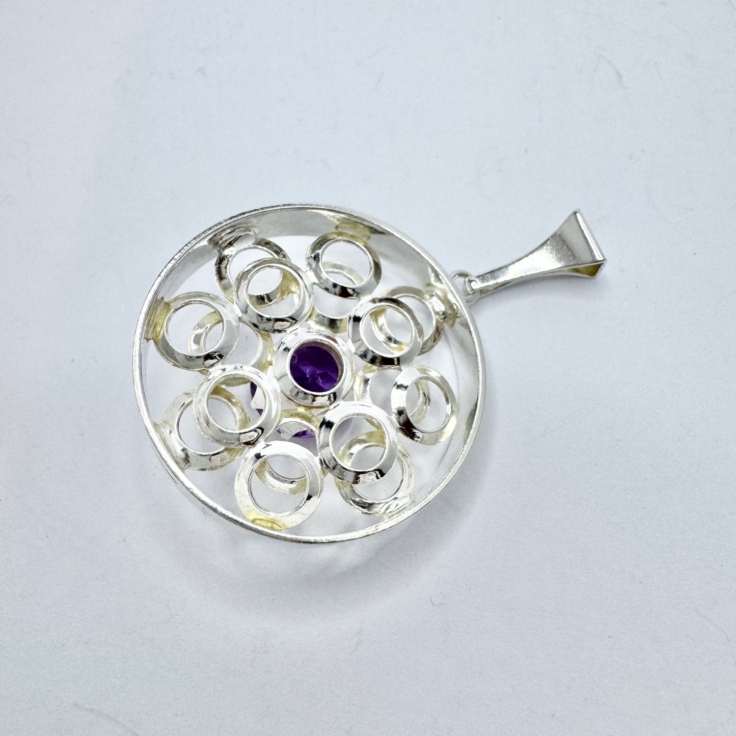 Salovaara, Finland c 1970. Vintage Sterling Silver Amethyst Pendant.