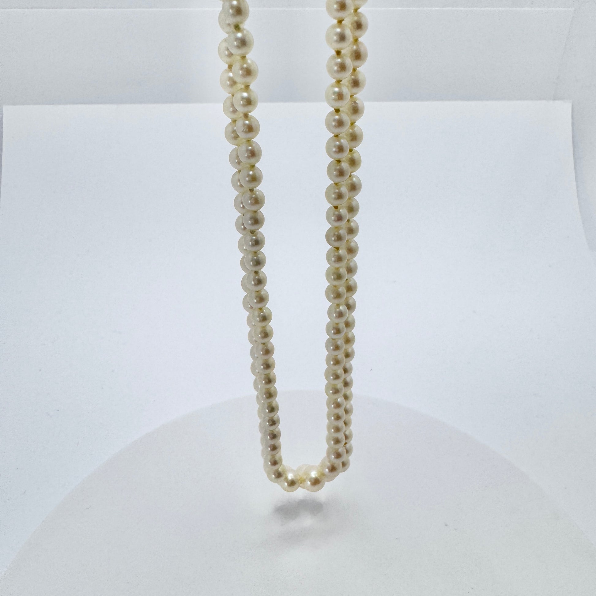 Vintage ca 1940s. Two Strand Pearl Necklace Silver Marcasite Clasp.
