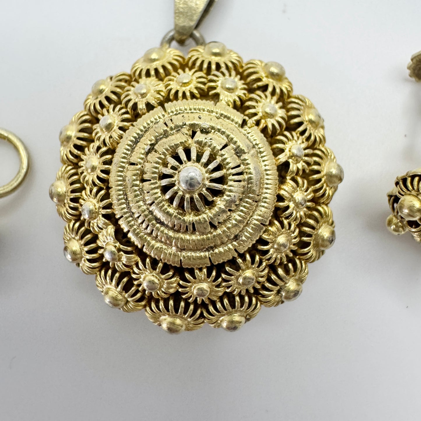 Sweden. Antique mid 1800s Silver Buttons Converted to Pendant and Earrings.