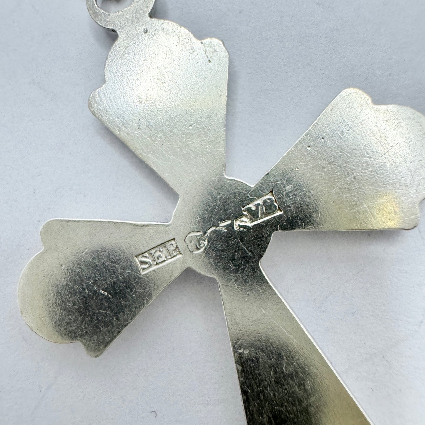 S Peterson, Sweden 1947. Vintage Solid Silver Cross Pendant.