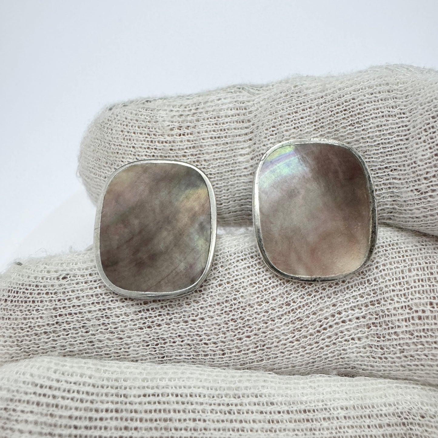 Franz Scheurle, Germany 1960s. Vintage Solid Silver Mother of Pearl Cufflinks.