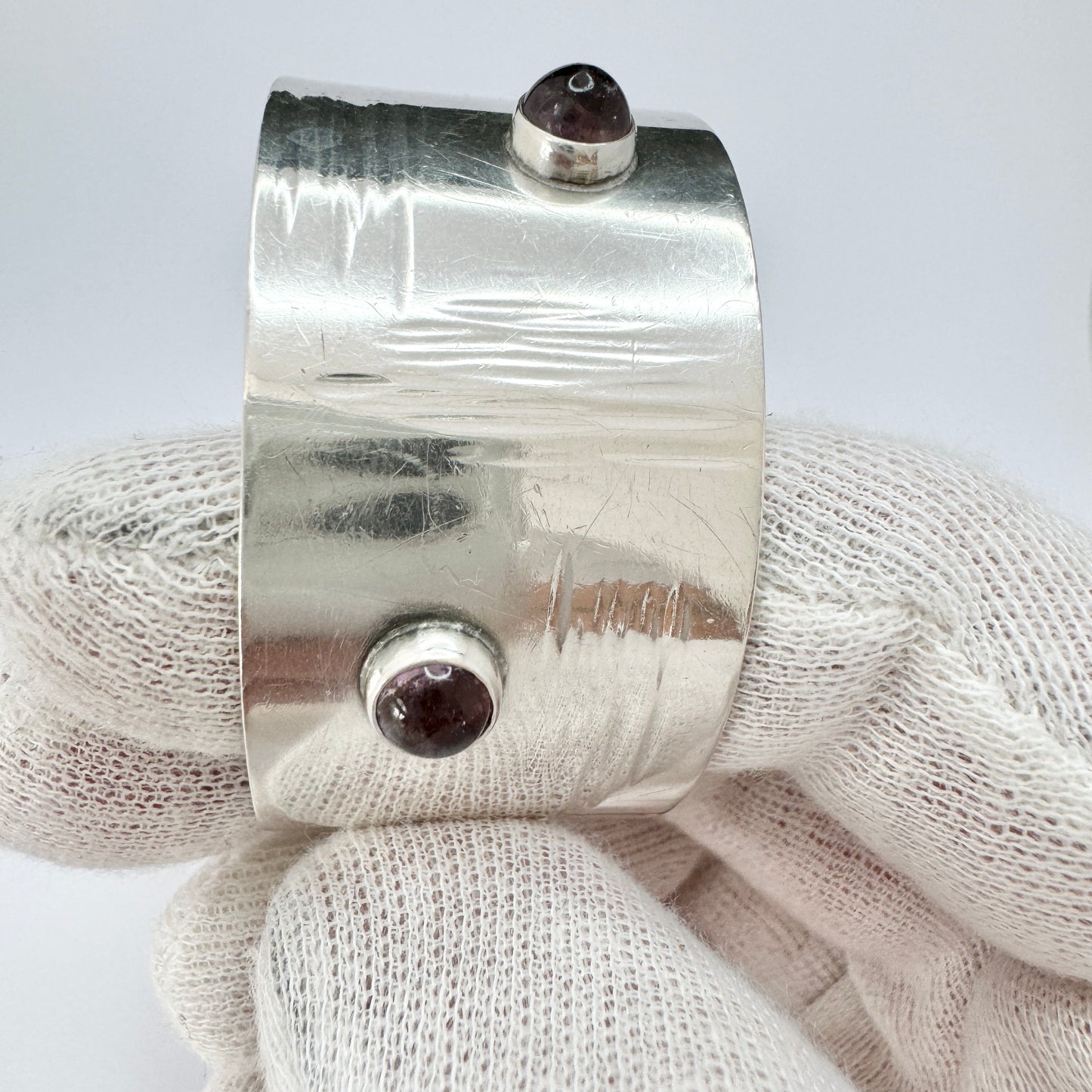 Germany / Austria c 1960s. Vintage Solid Silver Amethyst Cuff bracelet. Makers Mark.