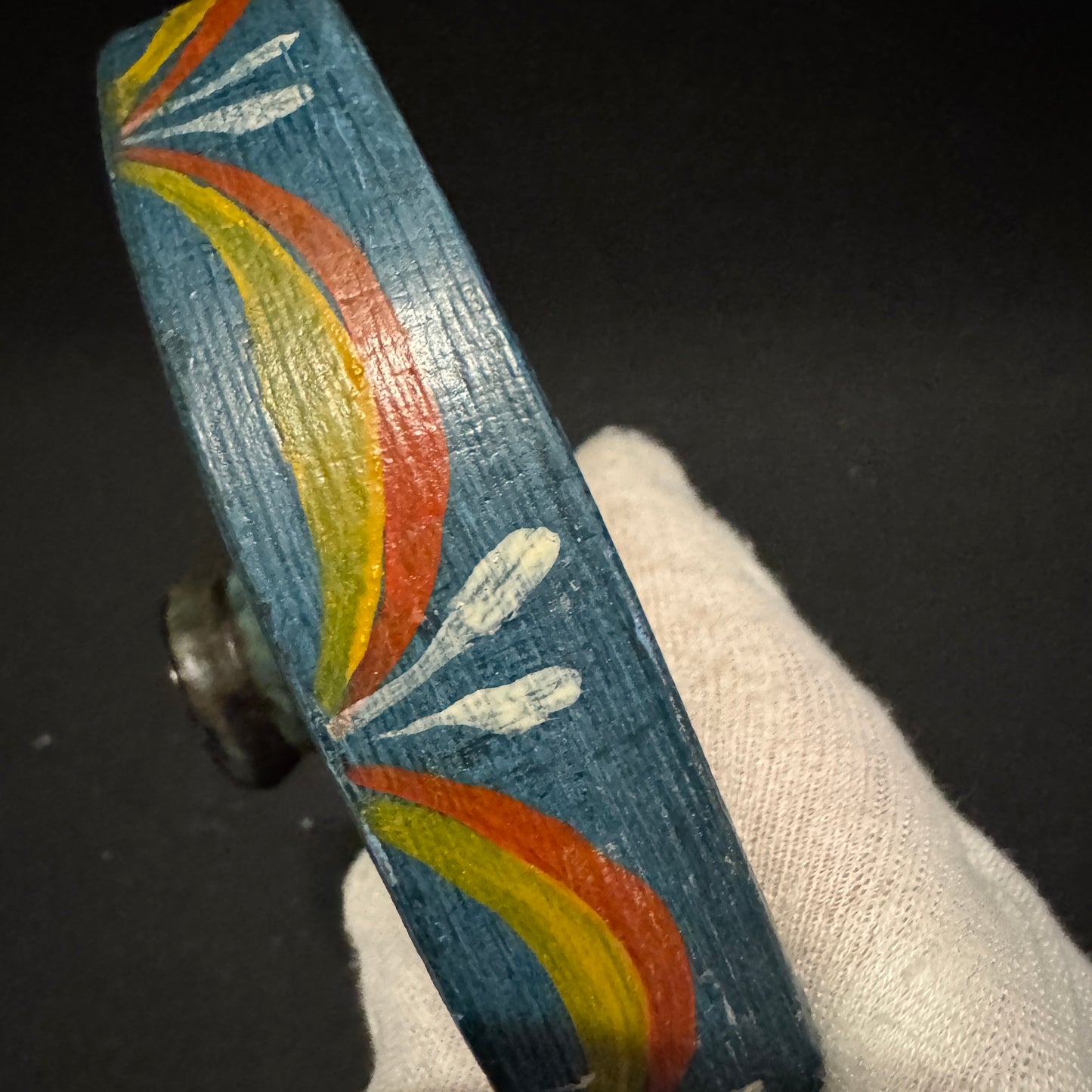 Vintage Folk Art Hand Painted Wood Candle Holder. Scandinavia Early - Mid 1900s