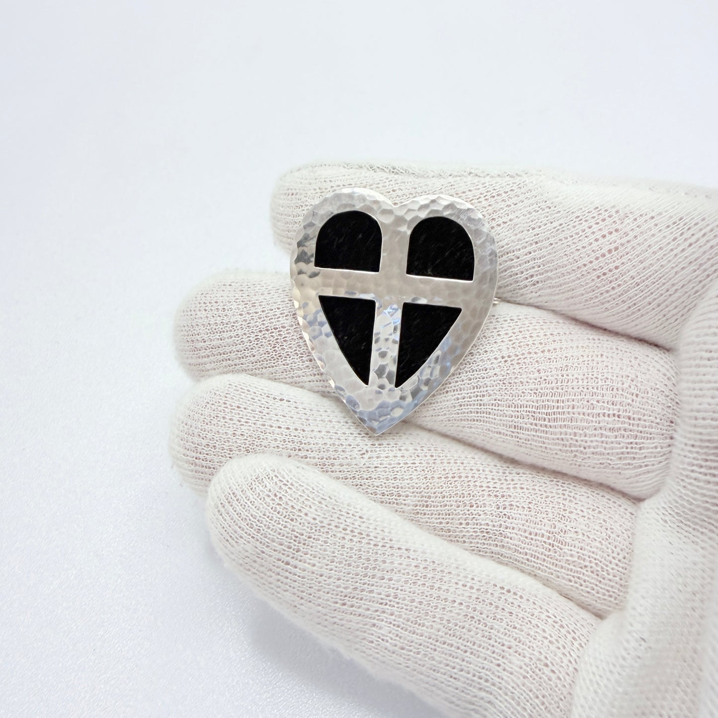 John Hoffner, Sweden 1967. Vintage Sterling Silver Heart Cross Brooch.