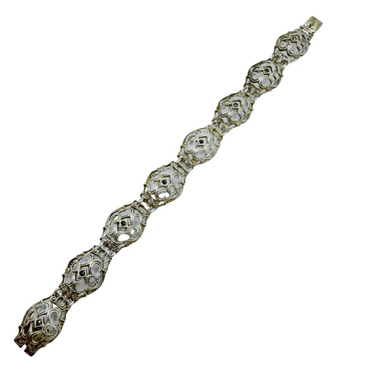 Vintage 1930-40s. Solid Silver Marcasite Bracelet.