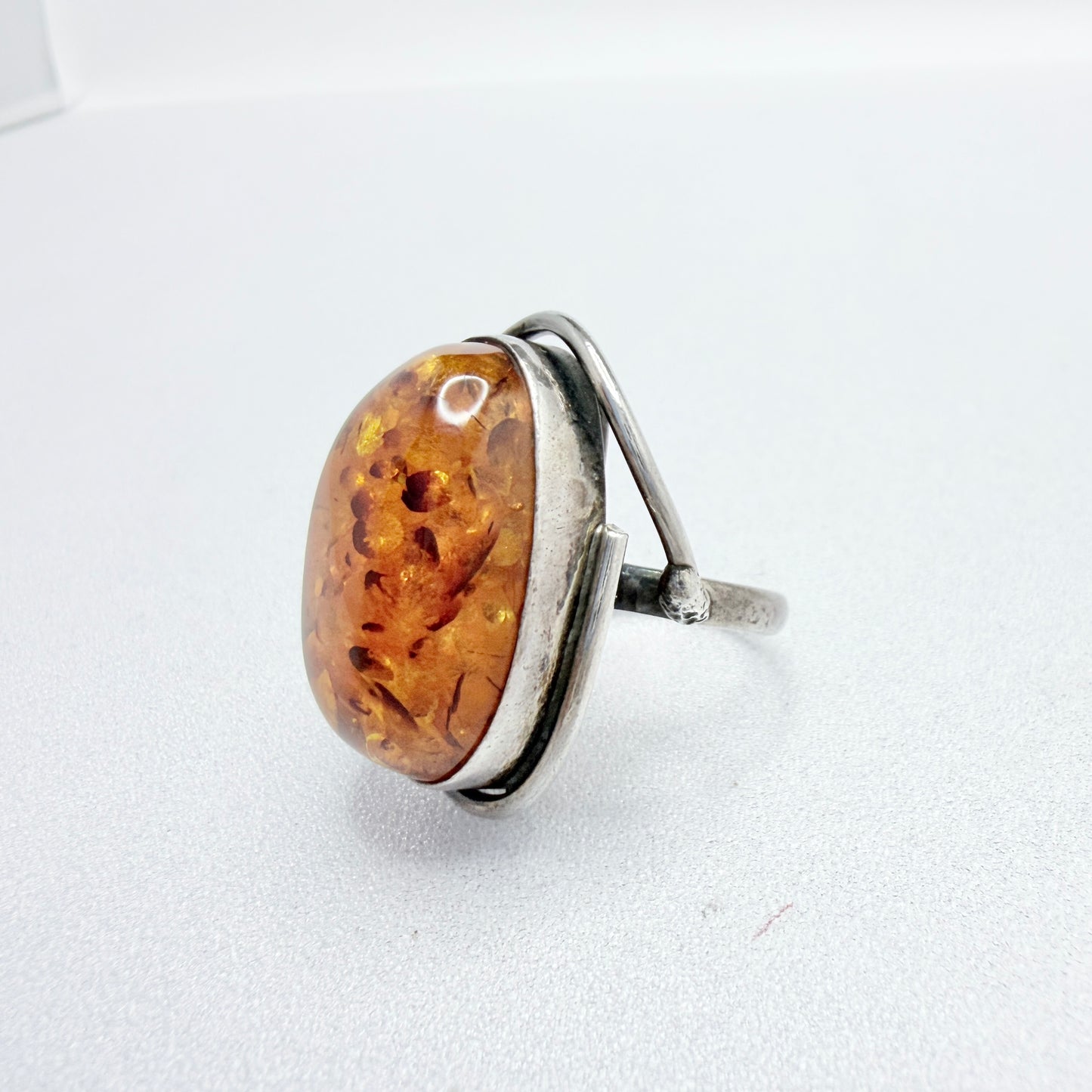 Gdansk, Poland. Vintage Sterling Silver Large Amber Ring.