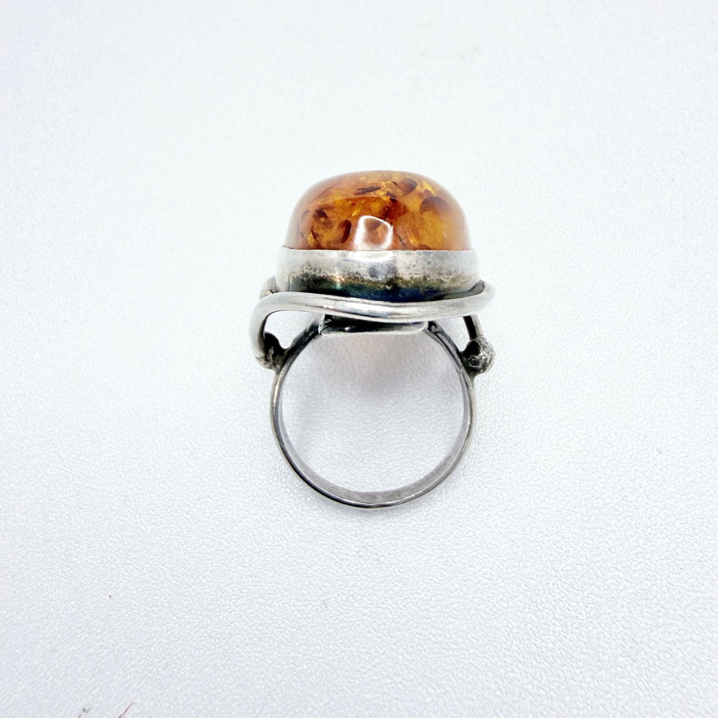 Gdansk, Poland. Vintage Sterling Silver Large Amber Ring.