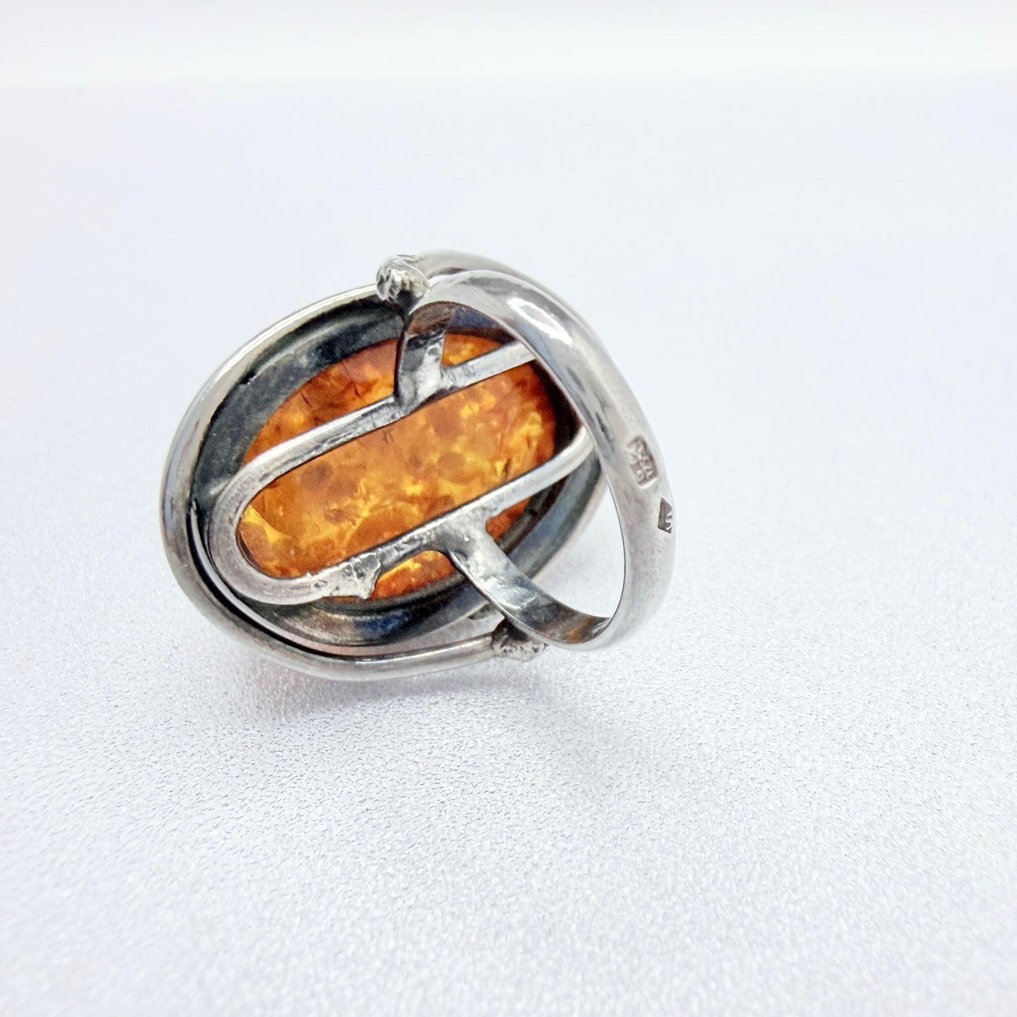 Gdansk, Poland. Vintage Sterling Silver Large Amber Ring.