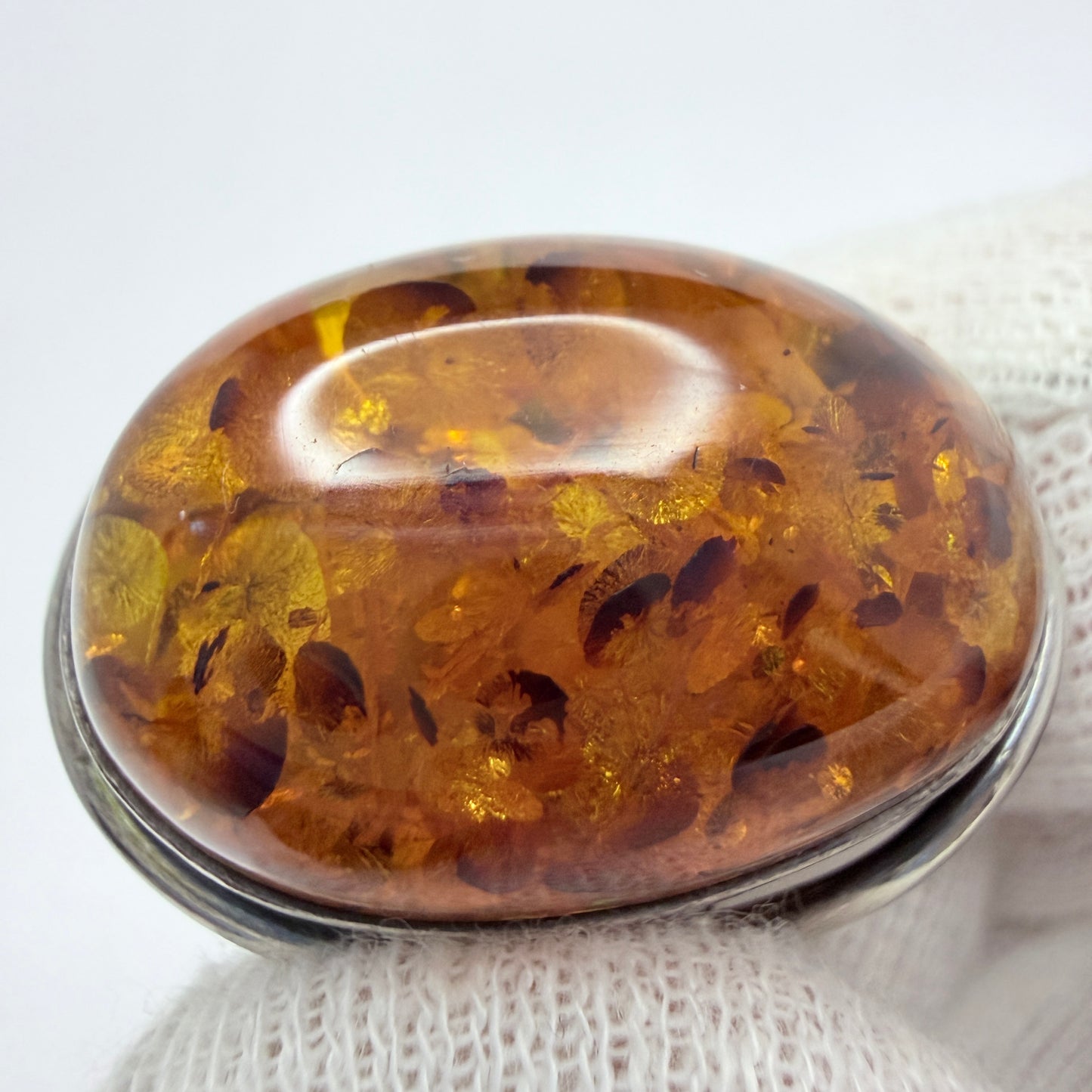 Gdansk, Poland. Vintage Sterling Silver Large Amber Ring.