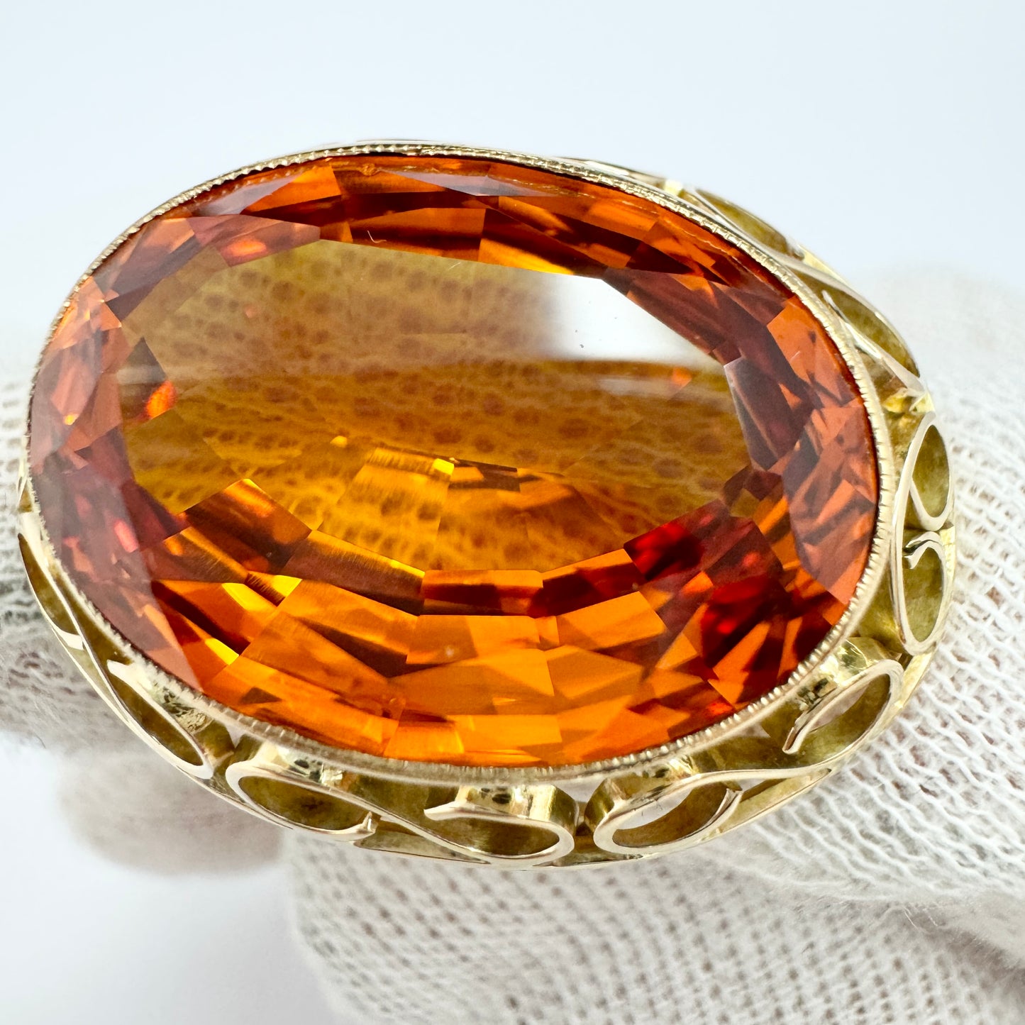 Vintage c 1950-60s. 14k Gold Intense Orange Synthetic Sapphire Cocktail Ring. 14.3 gram