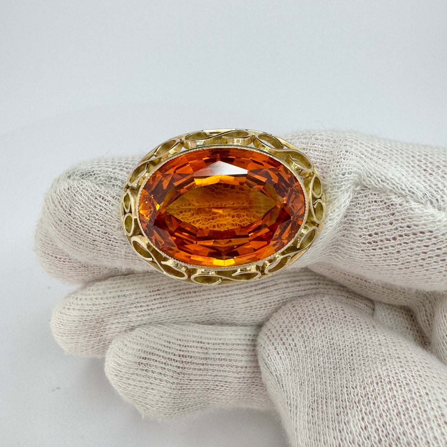 Vintage c 1950-60s. 14k Gold Intense Orange Synthetic Sapphire Cocktail Ring. 14.3 gram