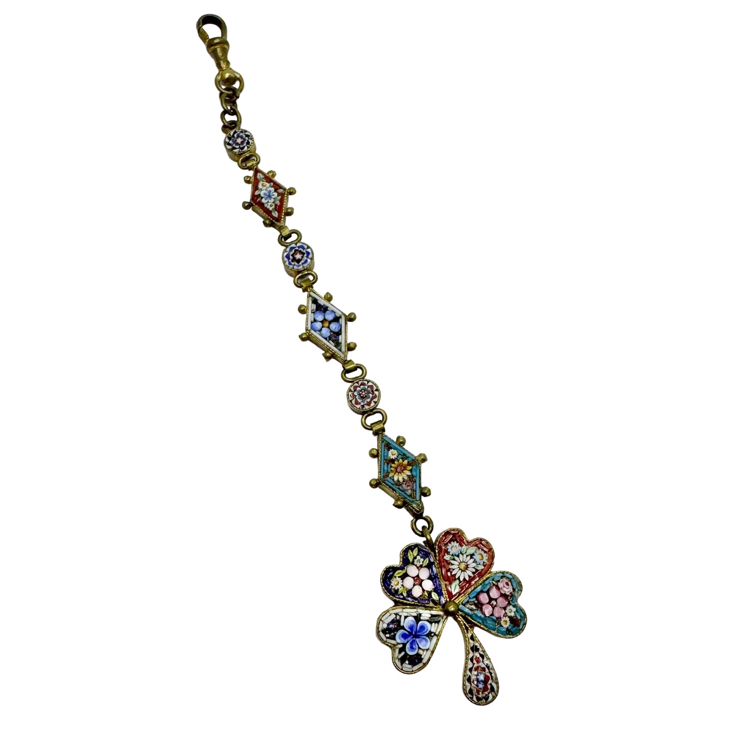 Italy early 1900s. Antique Micro Mosaic Lucky Clover Watch Fob.