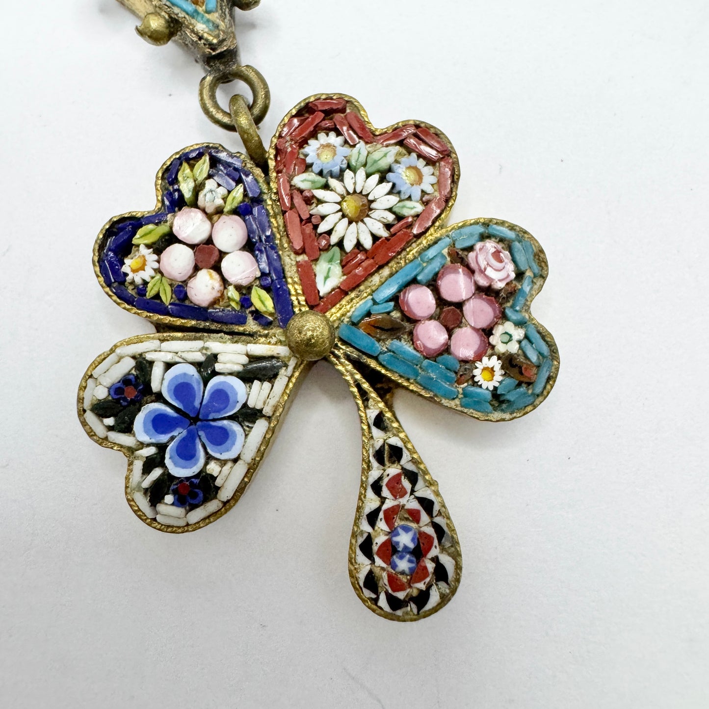 Italy early 1900s. Antique Micro Mosaic Lucky Clover Watch Fob.