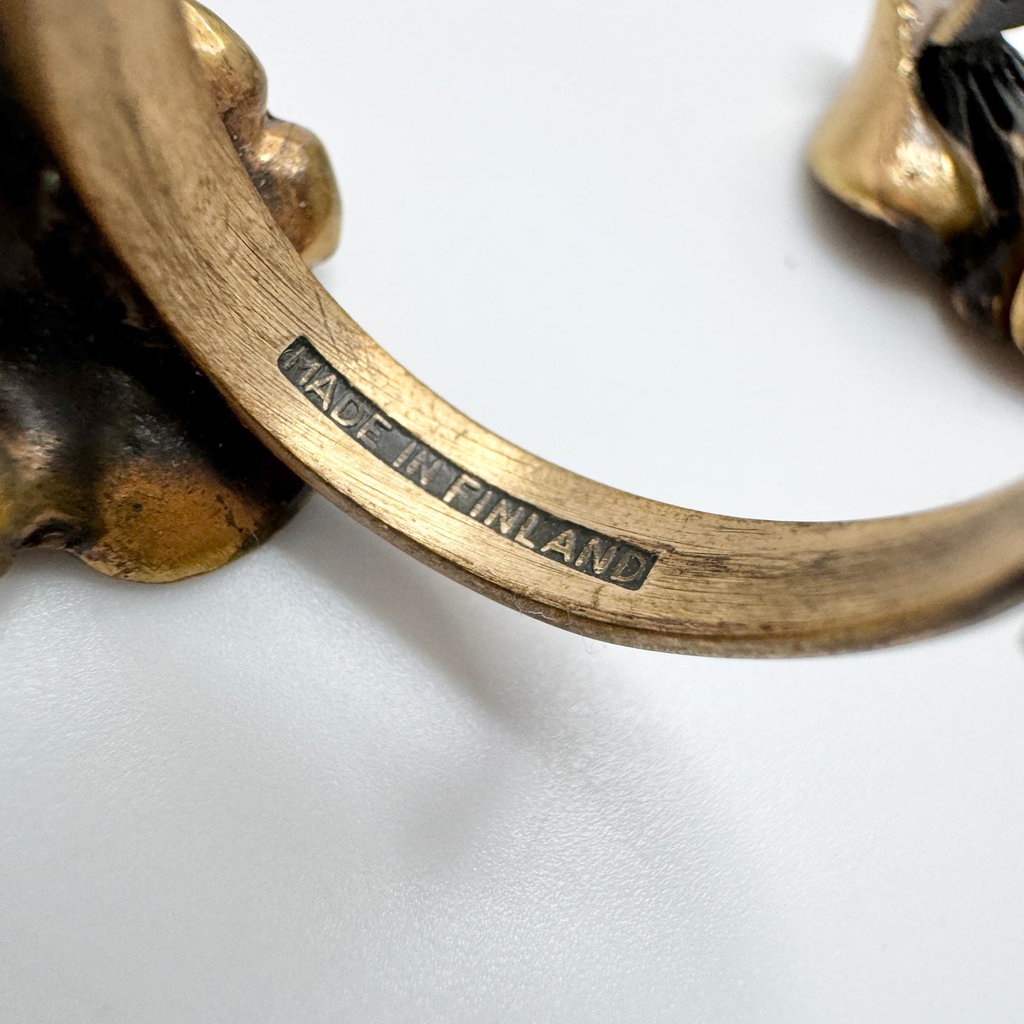 Finland 1970s. Vintage Reindeer Moss Design Bronze Ring + Earrings.