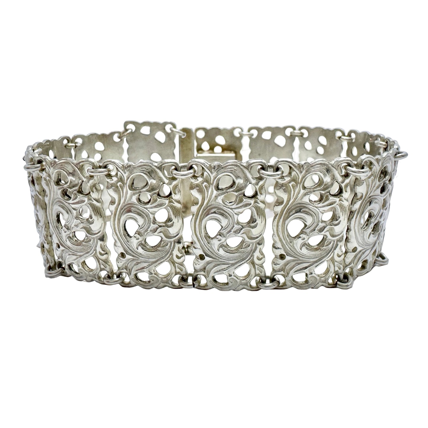 Vintage 1940-50s. Solid Silver Openwork Panel Bracelet.