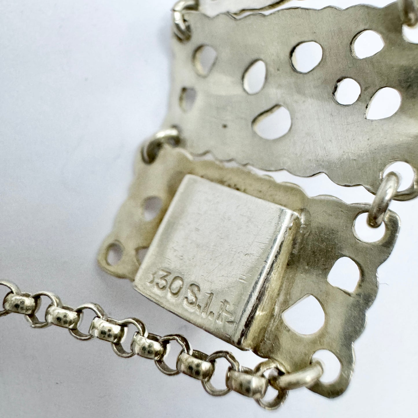 Vintage 1940-50s. Solid Silver Openwork Panel Bracelet.