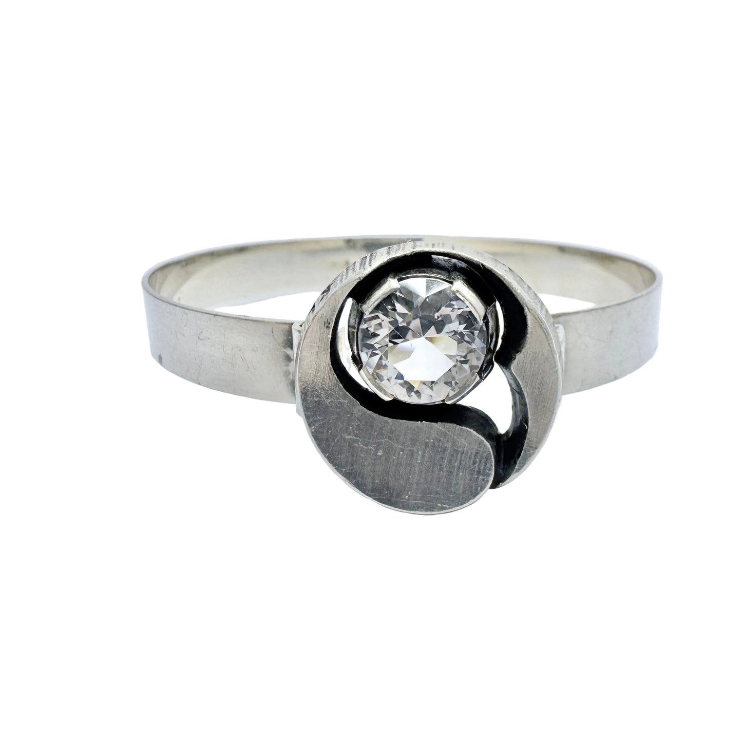 Karl Laine for Sten & Laine, Finland 1975. Vintage Sterling Silver Rock Crystal Hinged Bangle Bracelet.