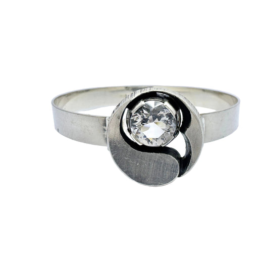 Karl Laine for Sten & Laine, Finland 1975. Vintage Sterling Silver Rock Crystal Hinged Bangle Bracelet.
