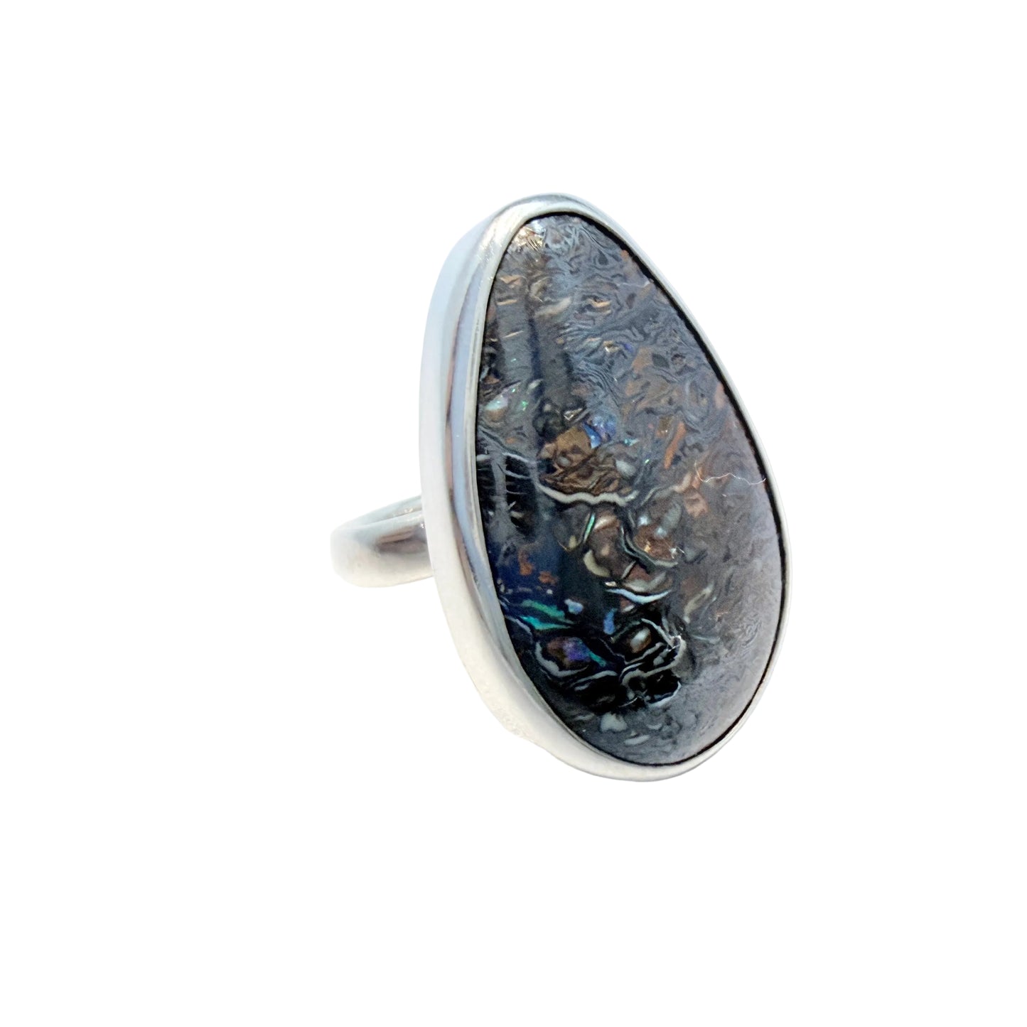 Australia. Vintage Sterling Silver Large Boulder Opal Ring.