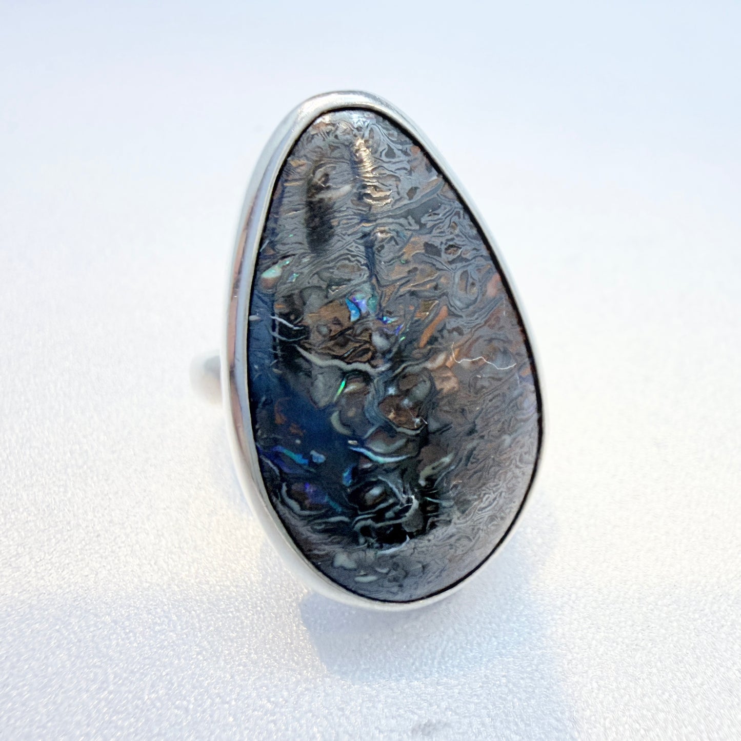 Australia. Vintage Sterling Silver Large Boulder Opal Ring.