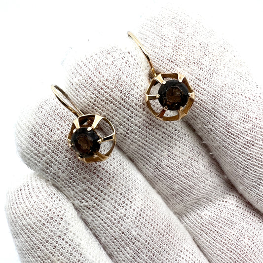 Åbokorut Aulin, Finland 1971. Vintage 14k Gold Smoky Quartz Earrings.