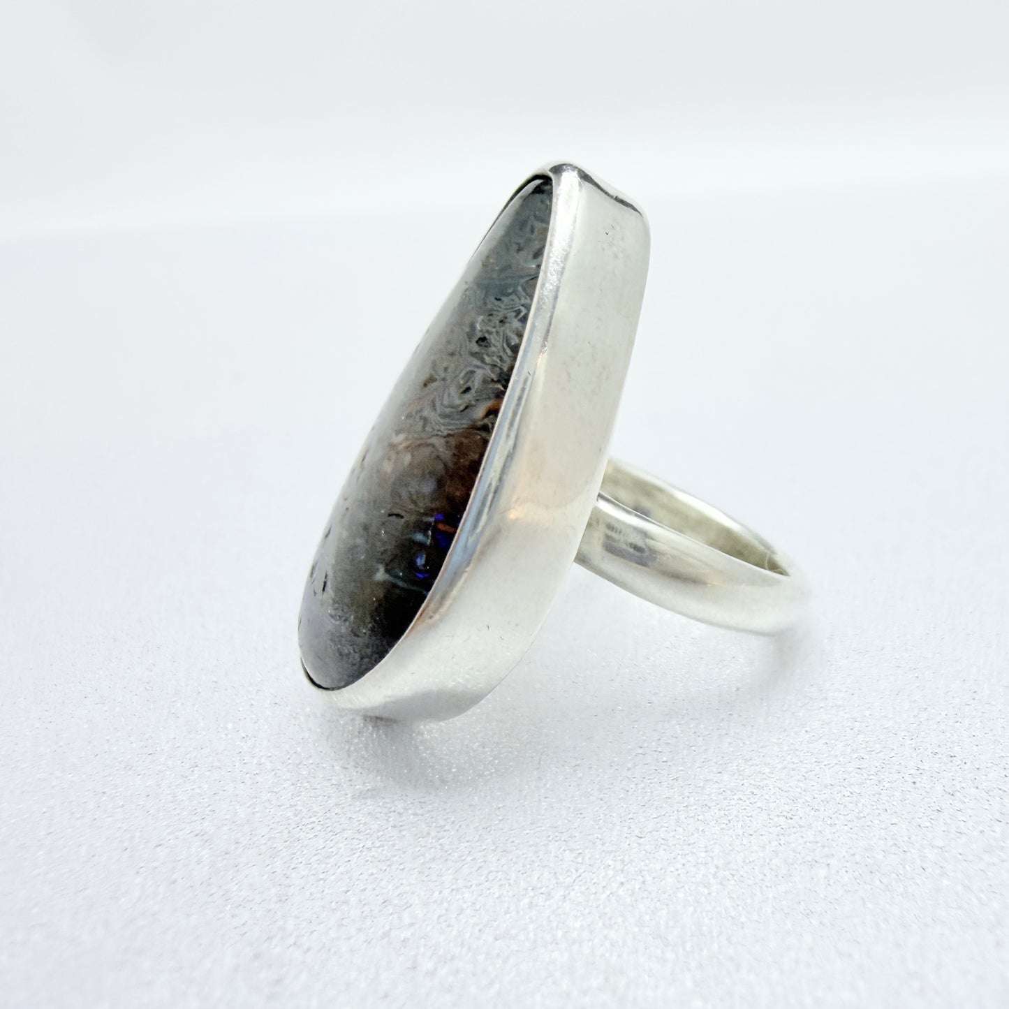 Australia. Vintage Sterling Silver Large Boulder Opal Ring.