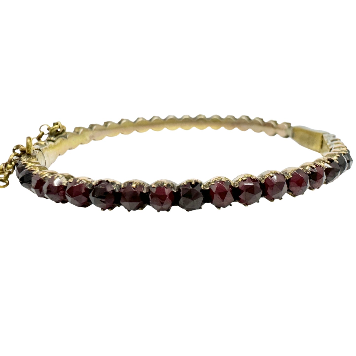 Antique Victorian Bohemian Garnet Metal Hinged Bangle Bracelet.