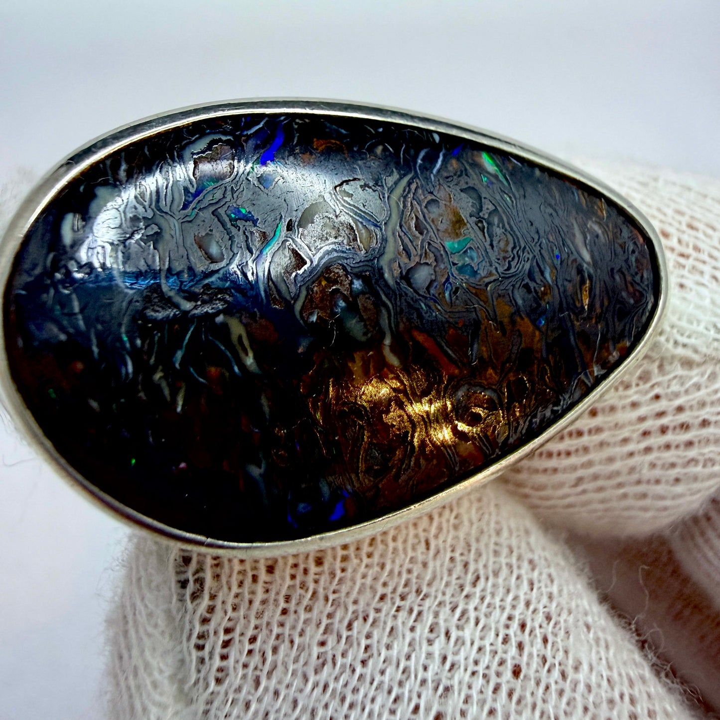 Australia. Vintage Sterling Silver Large Boulder Opal Ring.