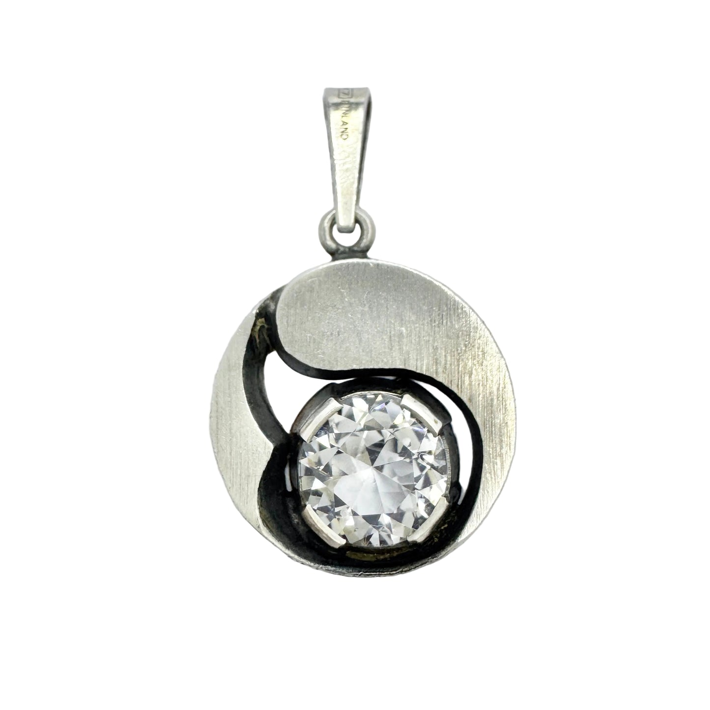 Karl Laine for Sten & Laine, Finland 1975. Vintage Sterling Silver Rock Crystal Pendant.