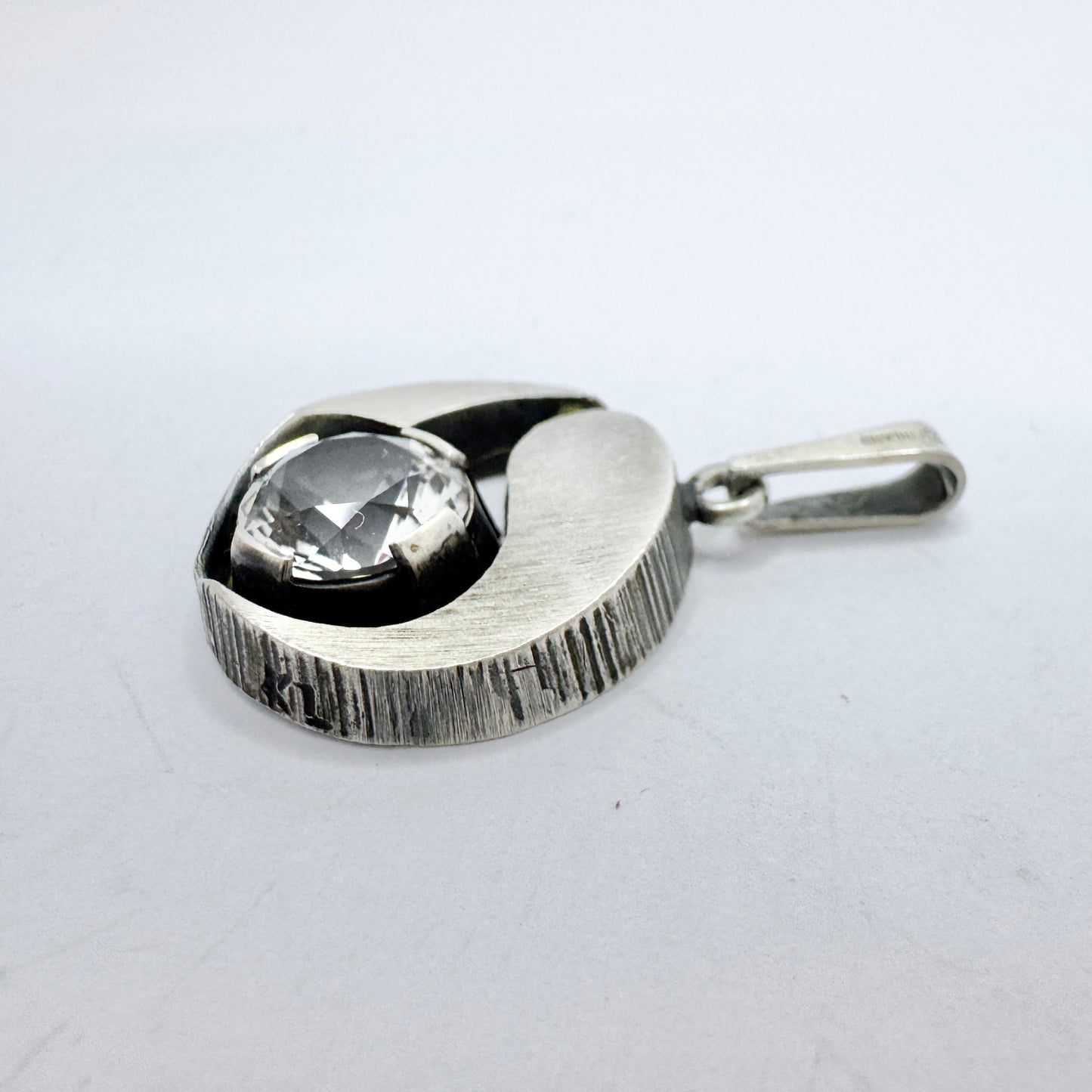 Karl Laine for Sten & Laine, Finland 1975. Vintage Sterling Silver Rock Crystal Pendant.
