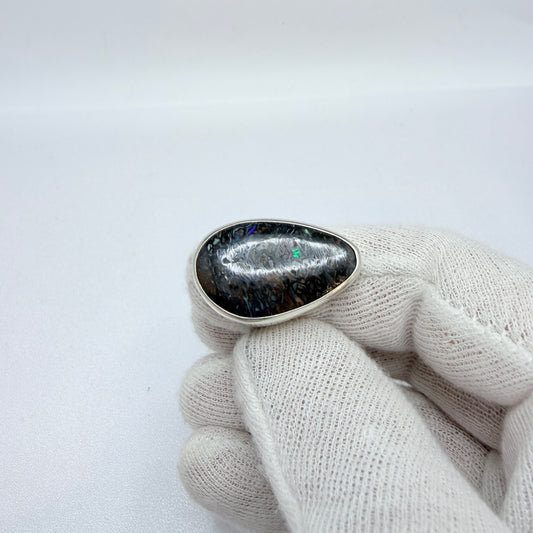 Australia. Vintage Sterling Silver Large Boulder Opal Ring.