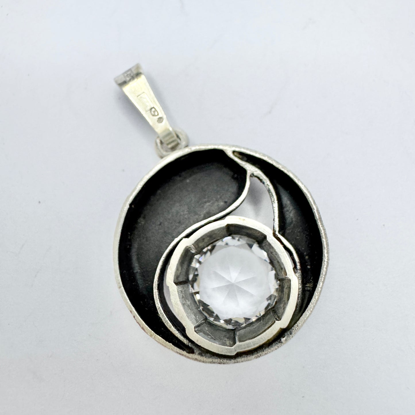 Karl Laine for Sten & Laine, Finland 1975. Vintage Sterling Silver Rock Crystal Pendant.