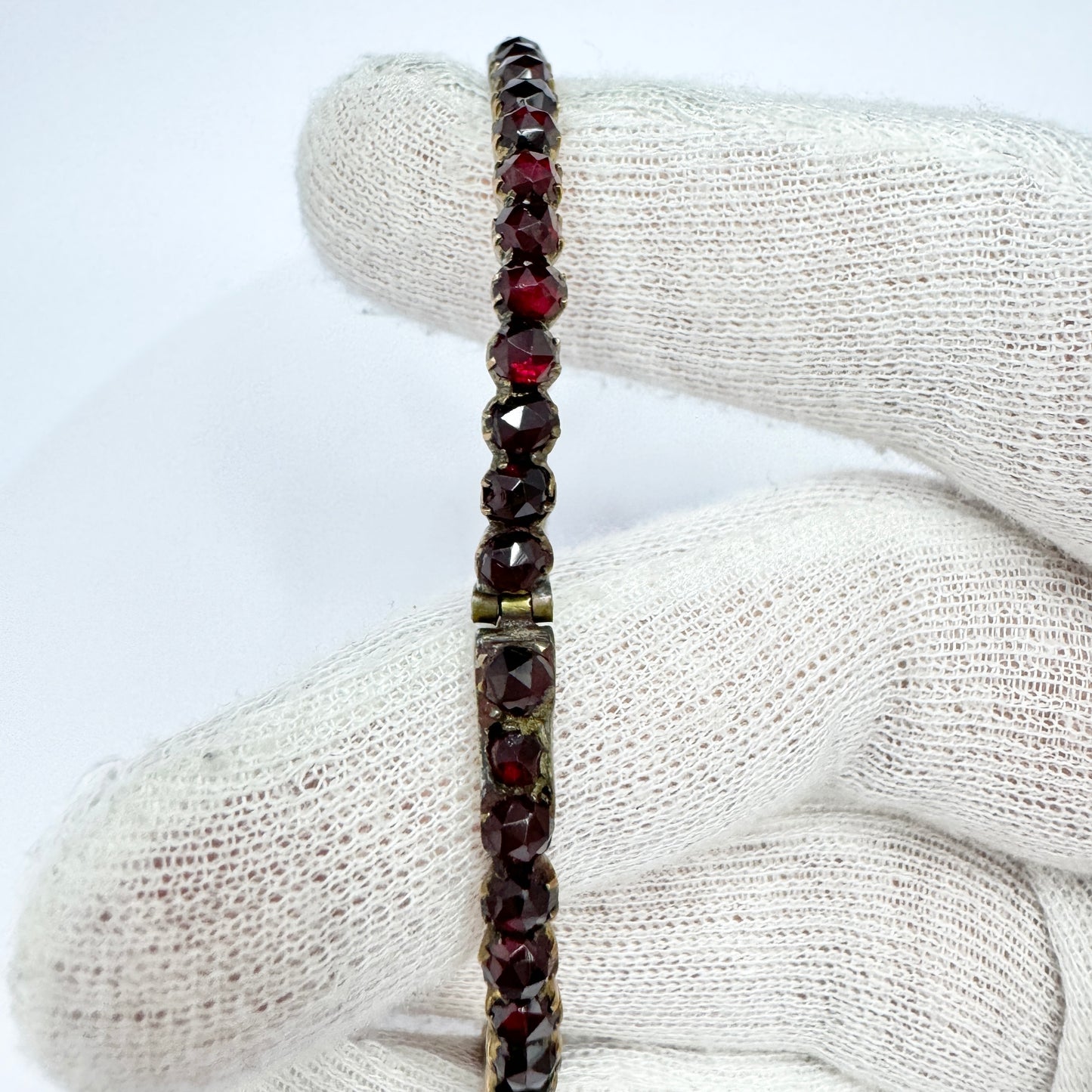 Antique Victorian Bohemian Garnet Metal Hinged Bangle Bracelet.