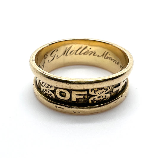 Birmingham 1870. Antique Victorian 18k Gold In Memory Of Mourning Ring.