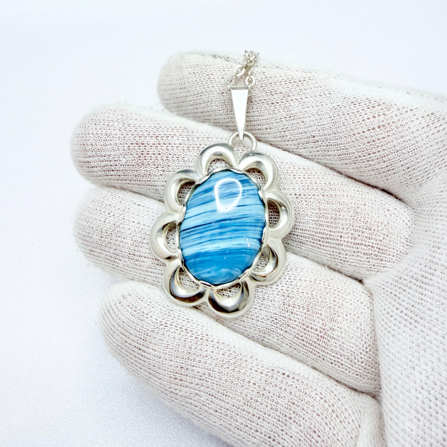 O Nordström, Sweden 1975. Vintage Solid Silver Bergslagen-stone Pendant Necklace.
