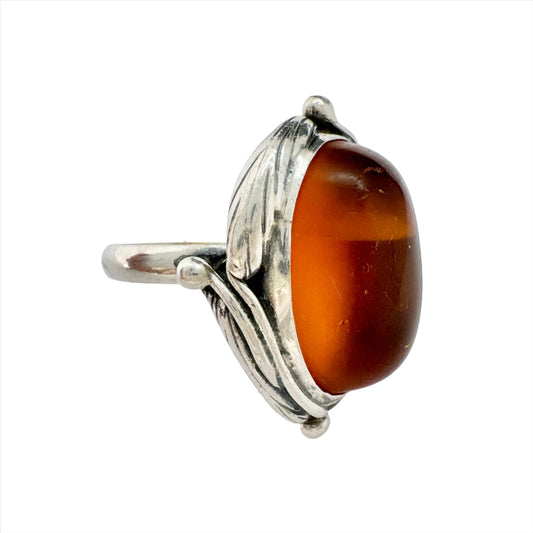 Eastern Europe. Vintage 875 Silver Amber Ring.